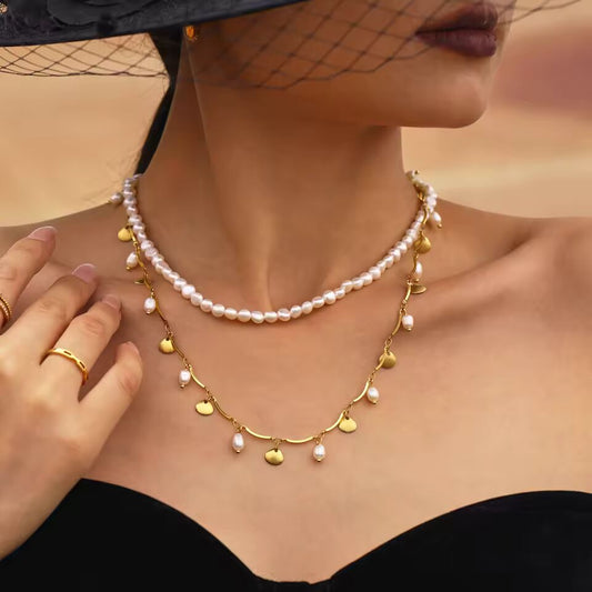 Luxury Stainless Steel Gold-plated 18K Shell Pendant Necklace for Women Natural Freshwater Pearl Necklace Ladies Charm Jewelry